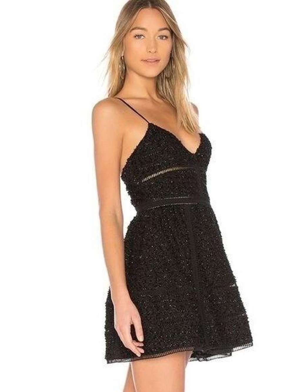 NBD Black Lace Mini Dress with Spaghetti Straps